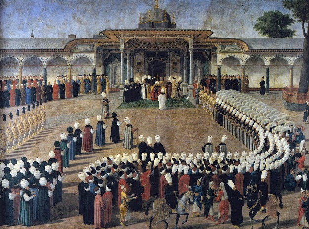 Ilustrasi suasana acara kenegaraan kekhilafahan turki utsmani di depan istana topkapi
